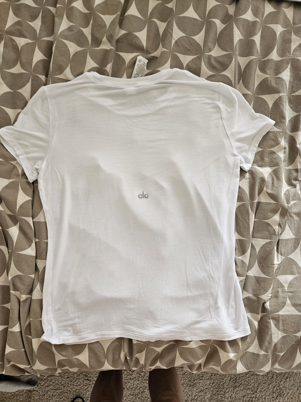 ALO Yoga White Short Sleeve Tee with Center Back Logo